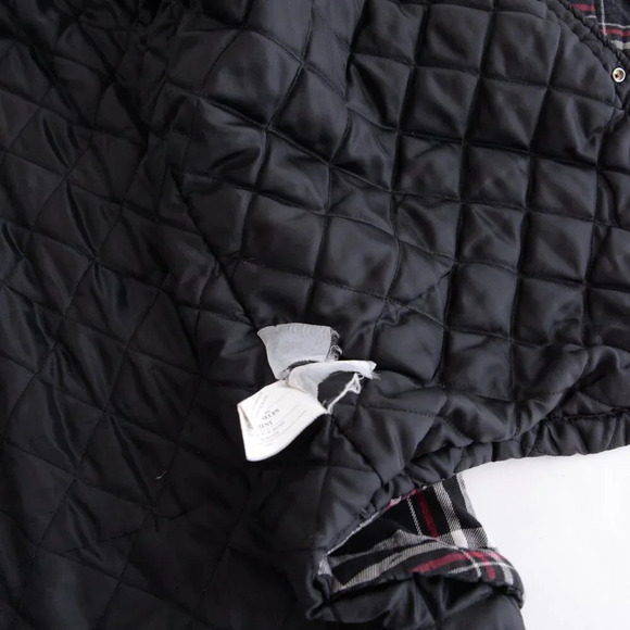 Dickies Black Red Checker Button Up Removable Hood Quilt Stitch Lined Shacket XL - Picture 14 of 15